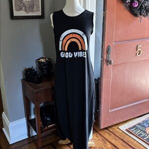 Black Sleeveless Dress with Orange Rainbow Graphic